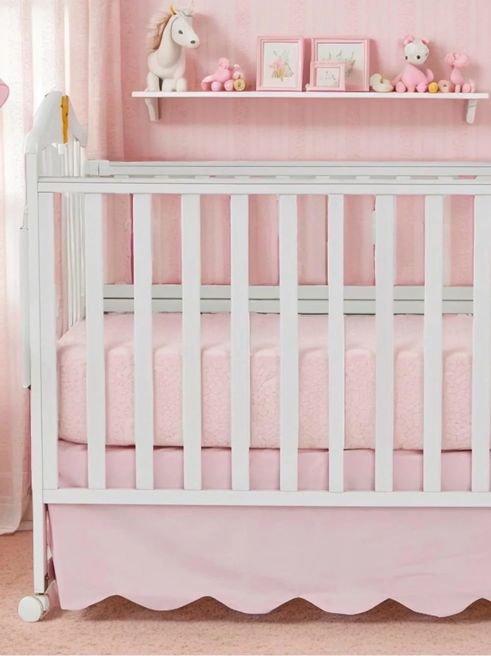 Soft Pink Baby Crib BED SKIRT scalloped and